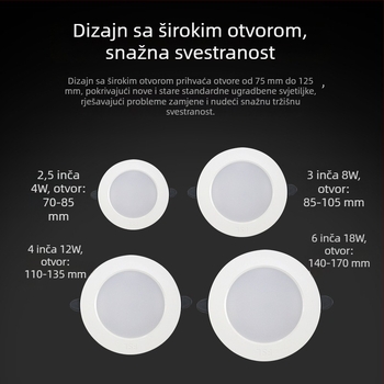 FSL LED ugrađeni stropni downlight, aluminijsko kućište, otvor 75 mm, 6500K hladno bijela, za dnevni boravak