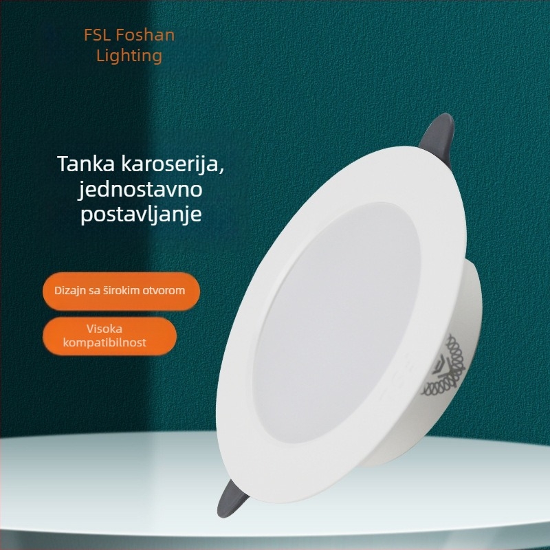 FSL LED ugrađeni stropni downlight, aluminijsko kućište, otvor 75 mm, 6500K hladno bijela, za dnevni boravak