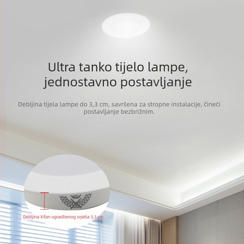 FSL LED ugrađeni stropni downlight, aluminijsko kućište, otvor 75 mm, 6500K hladno bijela, za dnevni boravak