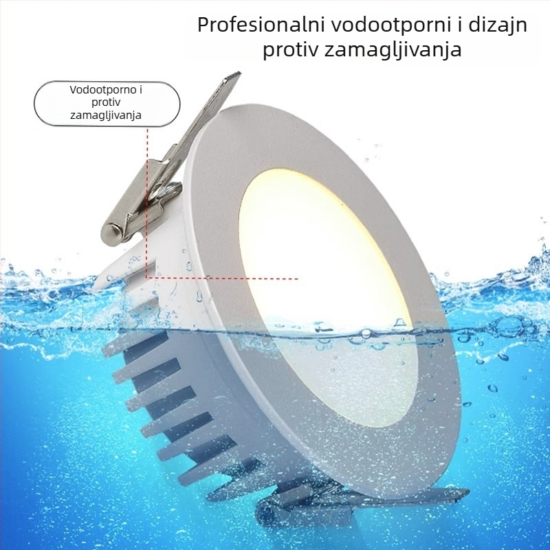 LED vodootporni ugrađeni downlight za kupaonicu i kuhinju, anti-fog i anti-glare značajke, 6–10W, 4000K