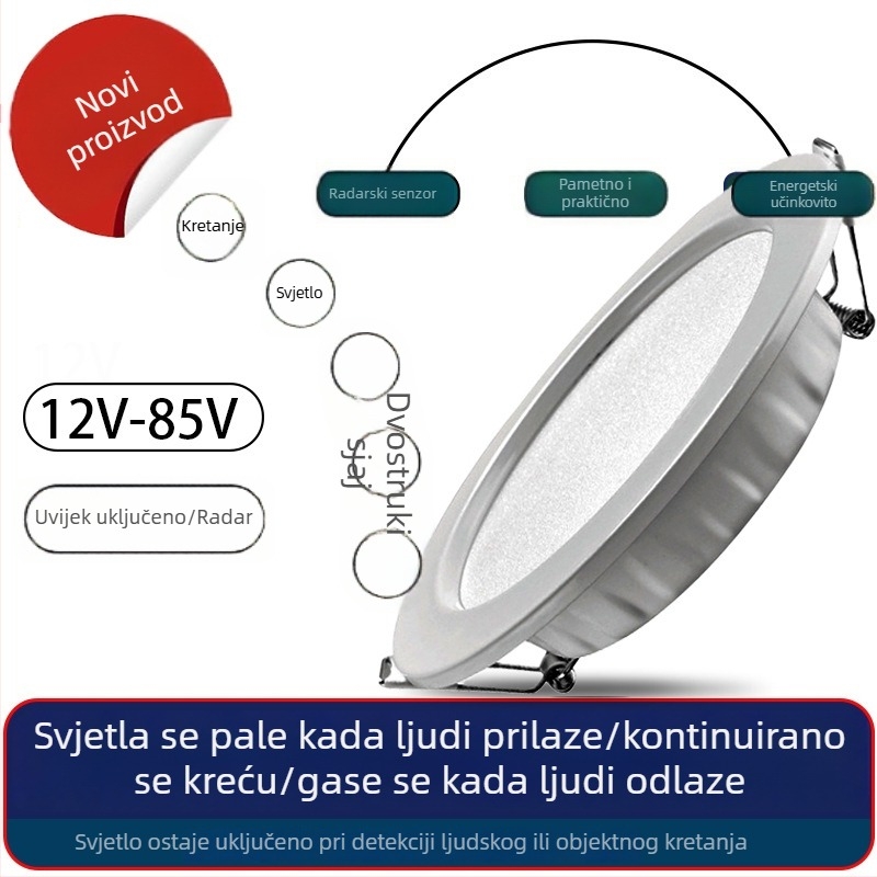12–24–36 V LED niskonaponski ugrađeni downlight s glasovnim upravljanjem i radar senzorom ljudskog tijela