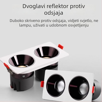 Dvojno ugrađeni downlight s kvadratnom rešetkom i dubokim sjenilom protiv odsjaja