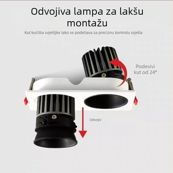 Dvojno ugrađeni downlight s kvadratnom rešetkom i dubokim sjenilom protiv odsjaja