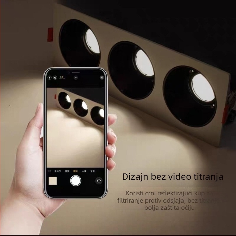 Dvojno ugrađeni downlight s kvadratnom rešetkom i dubokim sjenilom protiv odsjaja