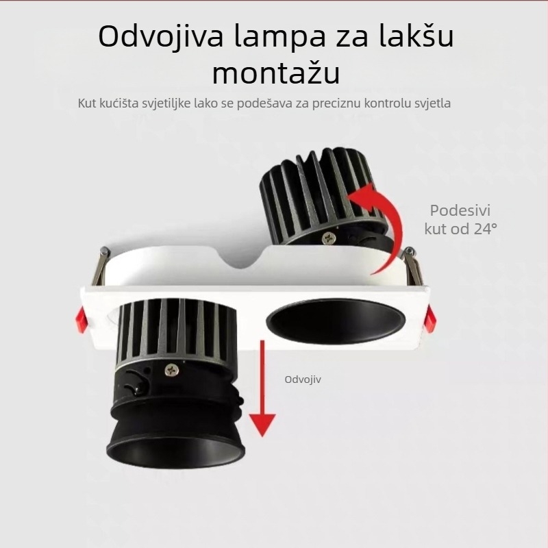 Dvojno ugrađeni downlight s kvadratnom rešetkom i dubokim sjenilom protiv odsjaja