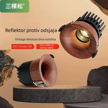 Three Pines retro-stil ugrađena LED plafonjera, crna orah završna boja, za hodnik, bez odsjaja