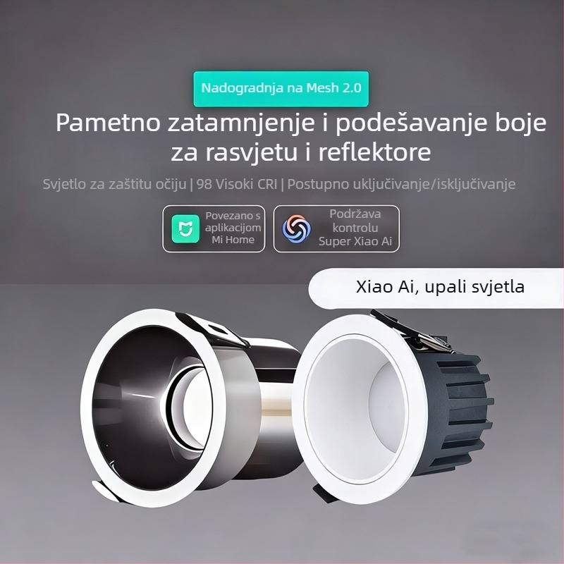 Inteligentni spot s glasovnim upravljanjem, ugrađena downlight, mogućnost prigušivanja i podešavanja boje, anti-glare duboka cupa, kompakantan dizajn u obliku malog brda