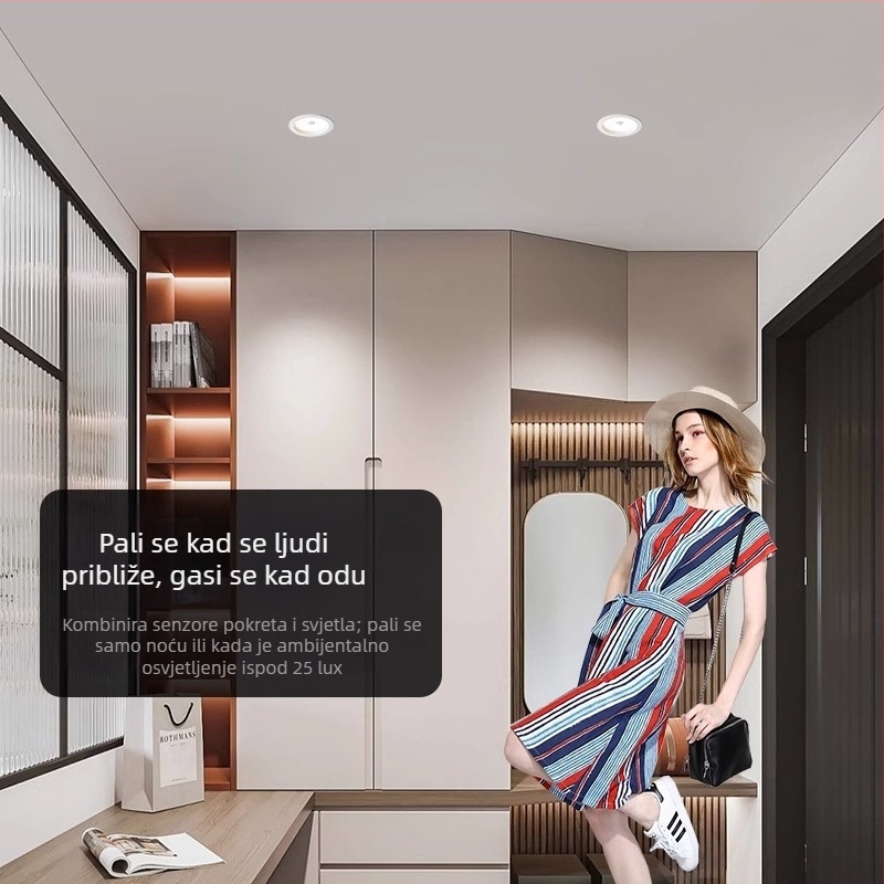 LED downlight s PIR senzorom pokreta, ugrađen u strop, za hodnike i ulaze