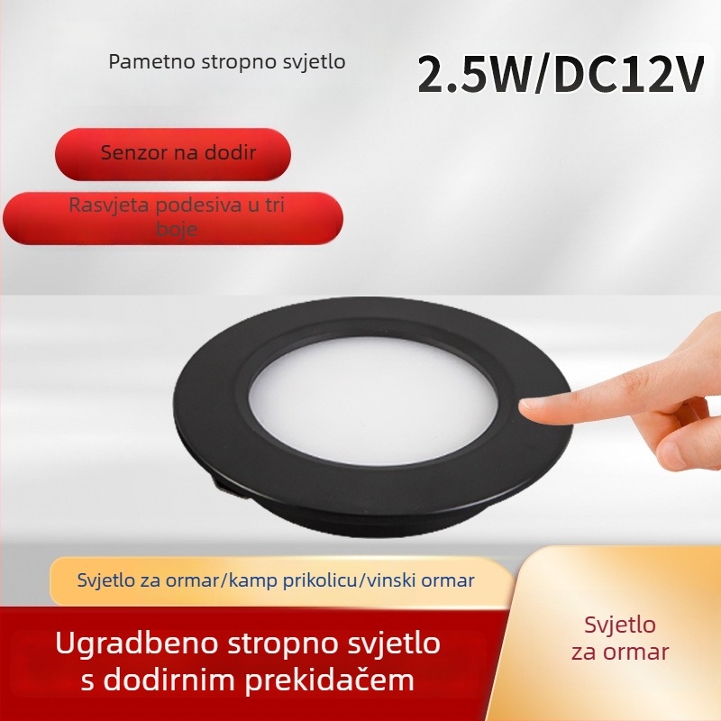 LED svjetlo za ormariće s dodirnim senzorom, inteligentnim senzorom, ugrađeno 12V, kompaktni downlight za garderobe i vitrine