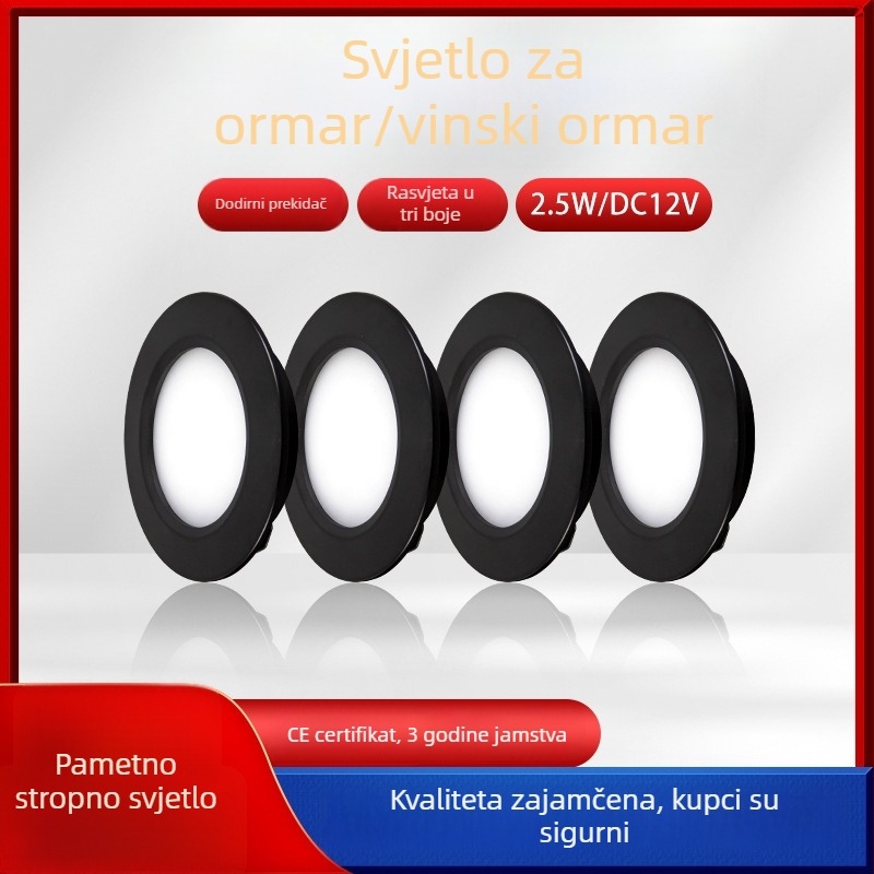 LED svjetlo za ormariće s dodirnim senzorom, inteligentnim senzorom, ugrađeno 12V, kompaktni downlight za garderobe i vitrine