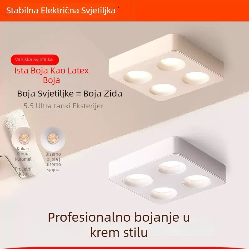 Četverostruki stropni usmjereni spot, ultra-tankog profila, površinska montaža, kremasti završni sloj s latex bojom kakaovo-mlijeko.