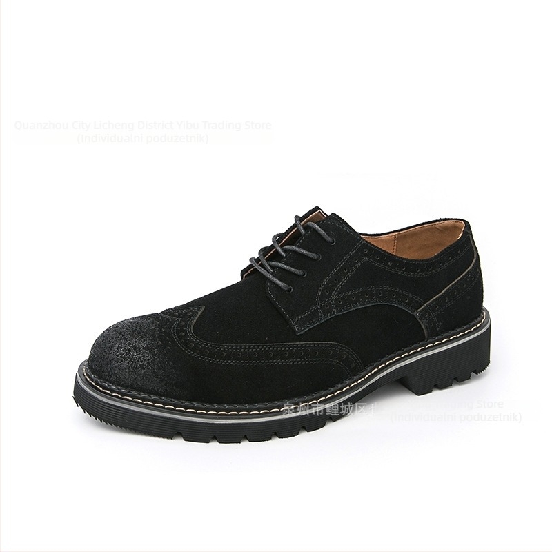 Muške cipele od velura s brogama detaljima, elegantne poslovne casual cipele za ured, velike veličine