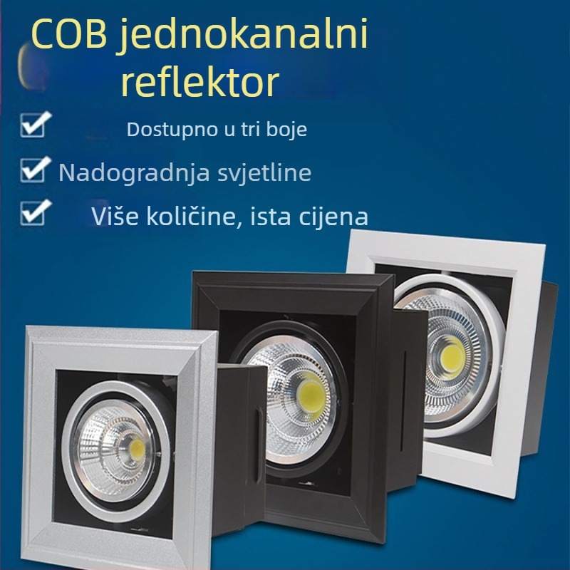 Ugradni LED spot svjetlo s jednom glavom, kvadratno aluminijsko kućište, crno, za hodnik