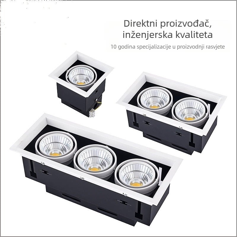 COB LED ugrađeni stropni spot s kvadratnom rešetkom – komercijalna upotreba