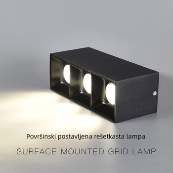LED dvostruko glavna površinska downlight za dnevni boravak, 4-glava cilindrična kutija s rešetkom, pametno prigušivanje