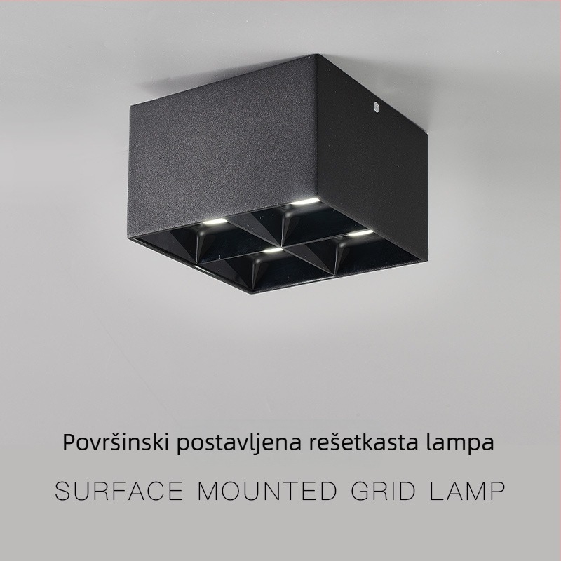 LED dvostruko glavna površinska downlight za dnevni boravak, 4-glava cilindrična kutija s rešetkom, pametno prigušivanje