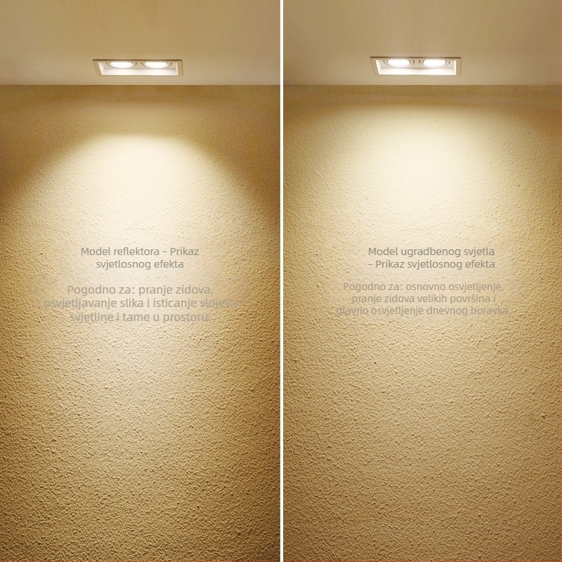 LED dvostruki downlight s ugrađenim reflektorom, kvadratni rešetkasti stropni svjetiljka, za kućnu i komercijalnu upotrebu