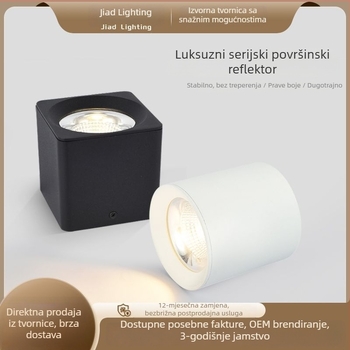 Površinski montirani LED reflektor za dnevni boravak bez središnjeg osvjetljenja, COB downlight, puni spektar, anti-glare, četvrtasto stropno svjetlo s aluminijskim kućištem