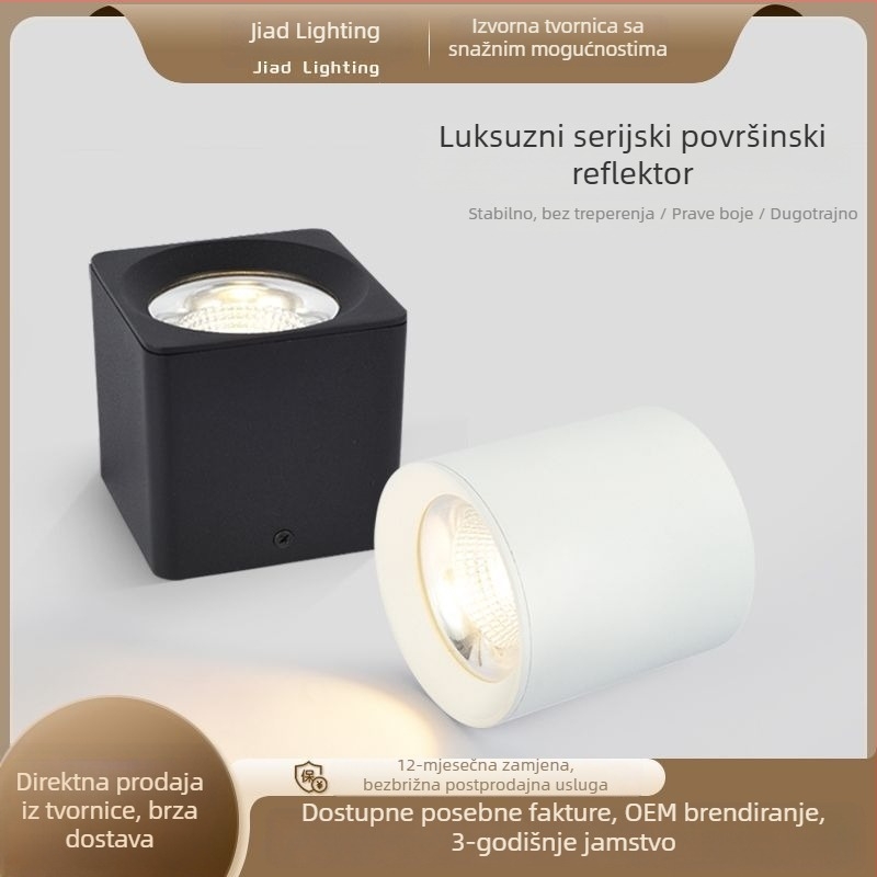 Površinski montirani LED reflektor za dnevni boravak bez središnjeg osvjetljenja, COB downlight, puni spektar, anti-glare, četvrtasto stropno svjetlo s aluminijskim kućištem