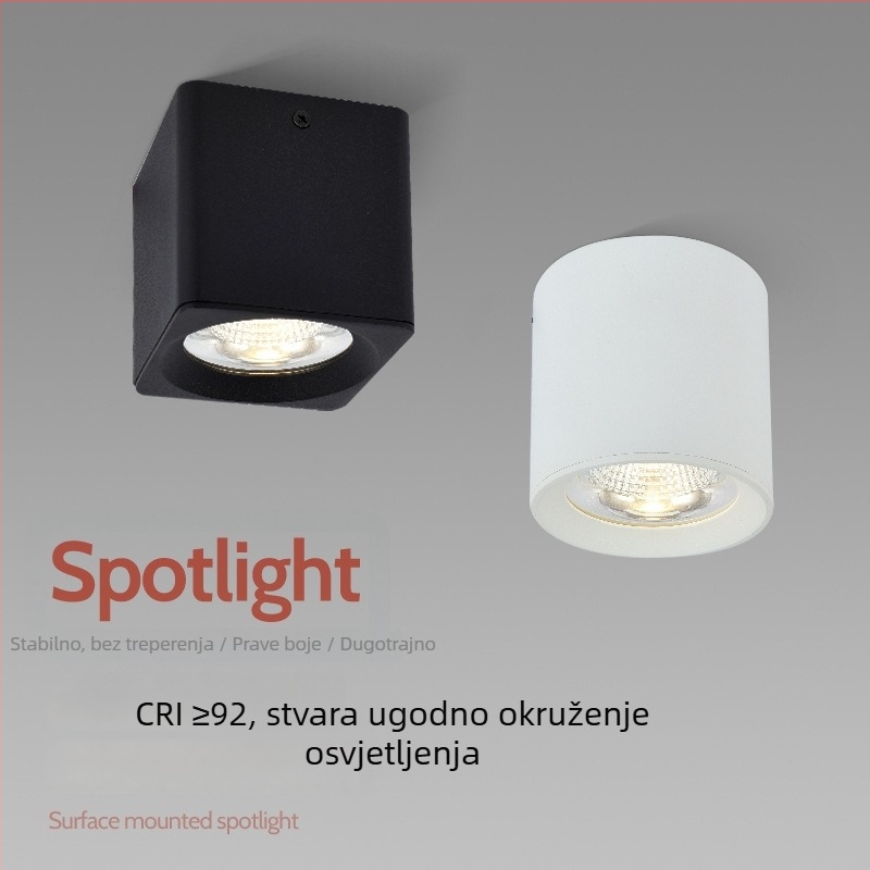 Površinski montirani LED reflektor za dnevni boravak bez središnjeg osvjetljenja, COB downlight, puni spektar, anti-glare, četvrtasto stropno svjetlo s aluminijskim kućištem