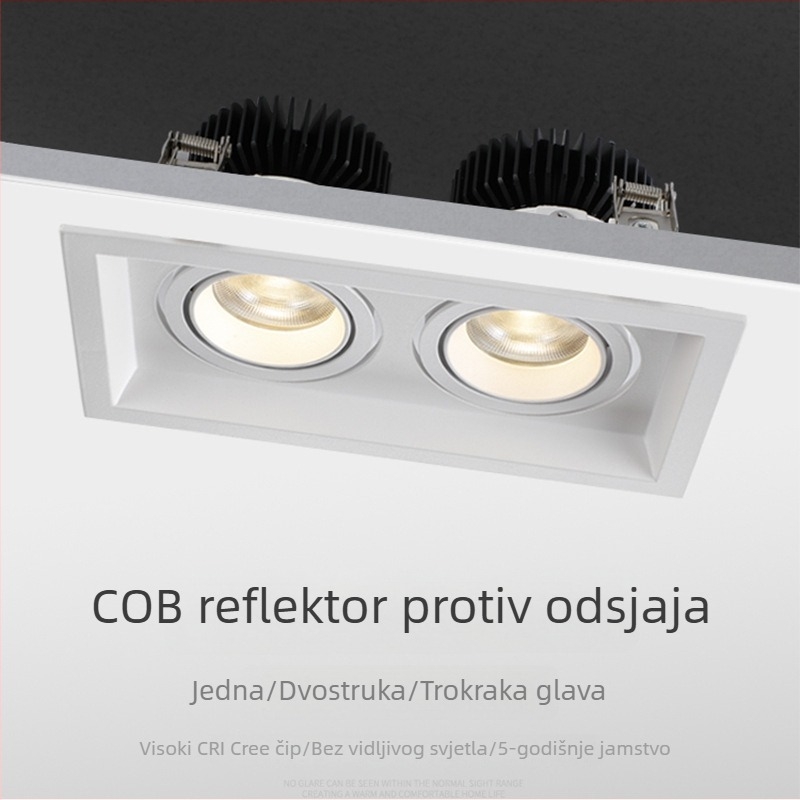 COB LED s antirefleksijom, dvostruka glava, ugrađena stropna LED svjetiljka s kvadratnom rešetkom