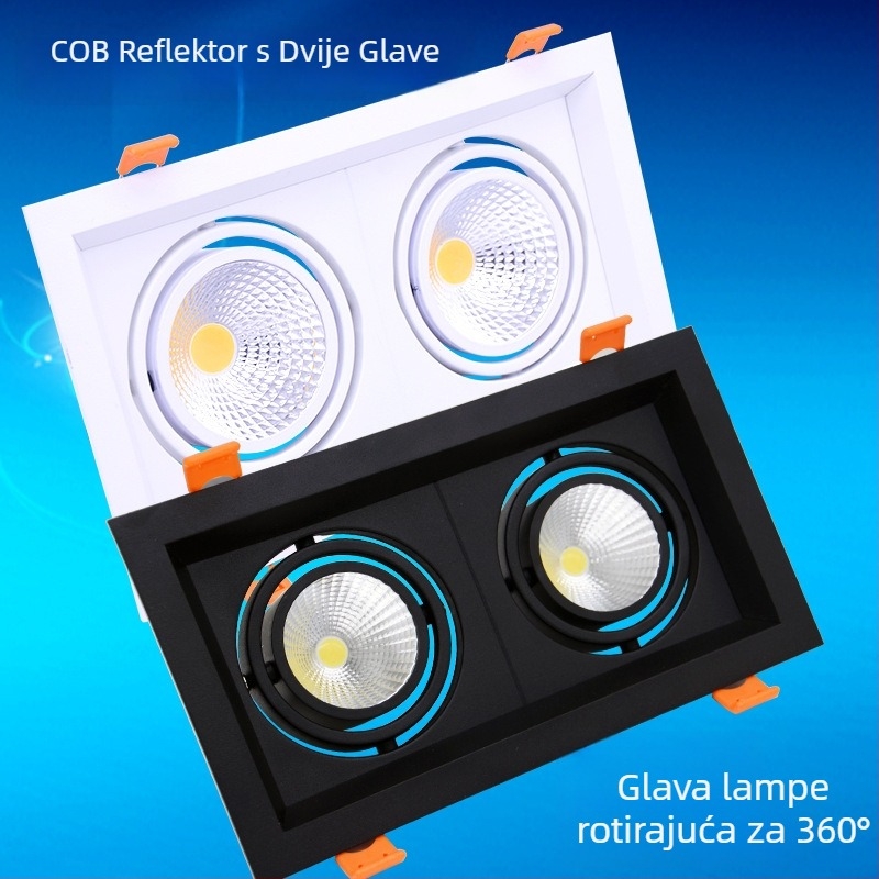 LED stropna svjetiljka s dvije glave, ugrađena, dvostruka mrežasta svjetiljka