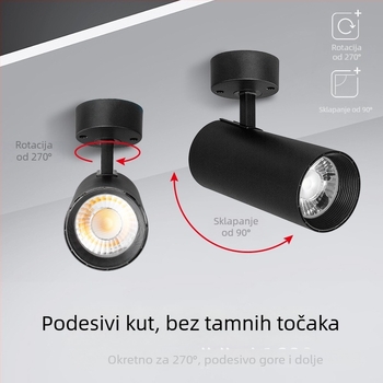 Površinski montirani LED spot s podesivim kutem snopa, sklopivi, COB izvor visoke svjetline i energetske učinkovitosti, plafonska montaža, anti-sjaj za pozadinski prikaz u trgovini