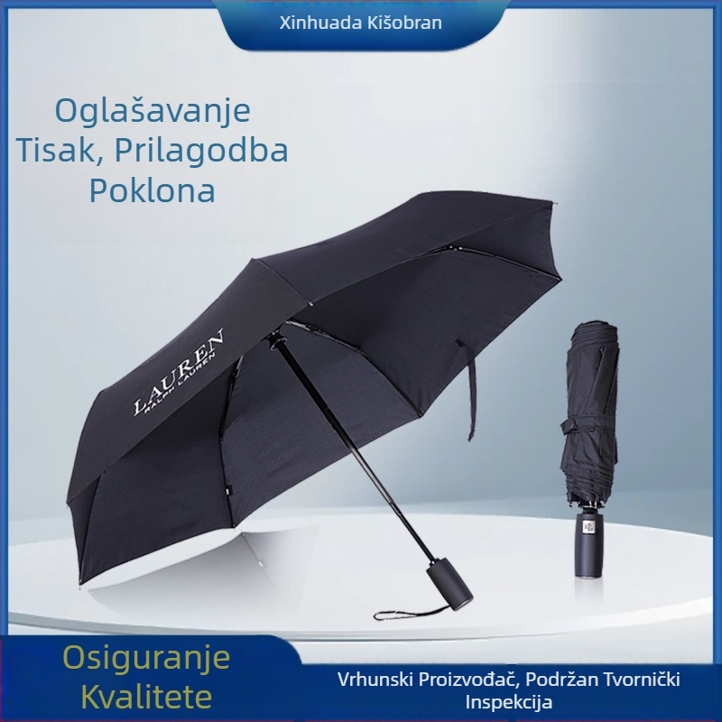 Automatski sklopivi kišobran s prilagođenim logotipom, reklamni dar za sunce i kišu, okvir od 7 rebara, plastična drška