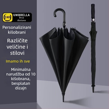 Golf kišobran s pravim držalom, automatsko otvaranje, duga drška, prilagođeno, povećane veličine, otporno na vjetar, poslovni dar, reklamni kišobran s logom
