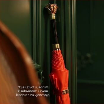 Vjenčani kišobran s ružnim cvijetom, automatska duga drška, luksuzni poslovni dar kišobran, retro stil, veliki crveni kišobran, velika veličina
