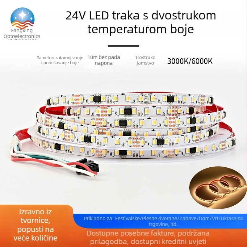24V dvobojna LED traka s dimiranjem, 120 LED/m, 9.6W/m, daljinsko upravljanje i inteligentno upravljanje, za pozadje televizora