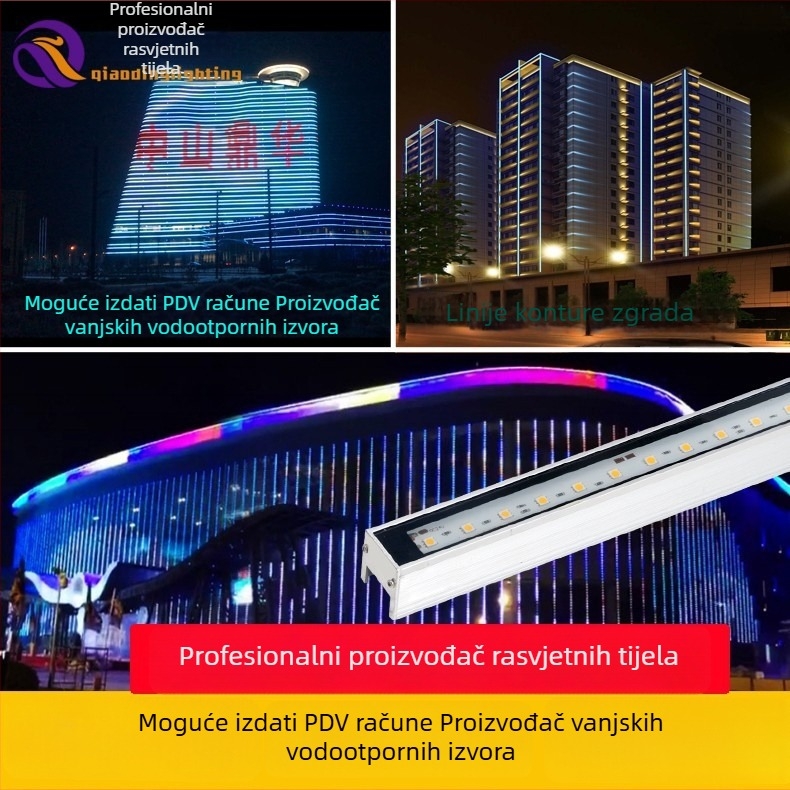 LED šareno vanjsko konturno osvjetljenje fasade zgrade, linearno zidno osvjetljenje s kontrolom boje