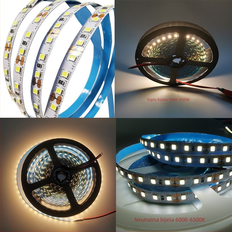 LED traka 12V, 120 LED (2835), bakreni dvostrani nosač, za vitrine, kuhinjske ormariće i garderobu, dostupne boje
