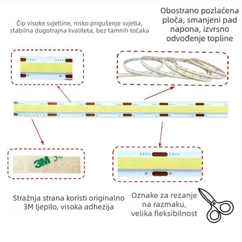 Cob LED trak, niskonaponski, linearni, ugrađen, samoljepljivi, 24V unutarnje osvjetljenje za dnevni boravak