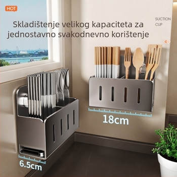 Nerđajući čelični zidni organizator kuhinje s vakuumskim držačima, bez bušenja, prozračan i višefunkcionalni držač za štapiće, žlice i špatule
