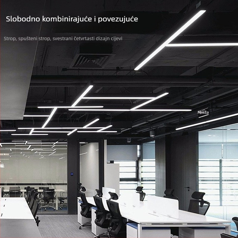 LED duga traka svjetlo sa kvadratnim profilom, bezšivno spajanje, viseće linearno osvjetljenje za ured, učionicu, teretanu, trgovački centar
