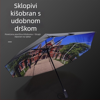 Automatski kišobran s logom, osam rebara, vinilna navlaka, UV zaštita, trostruki sklop