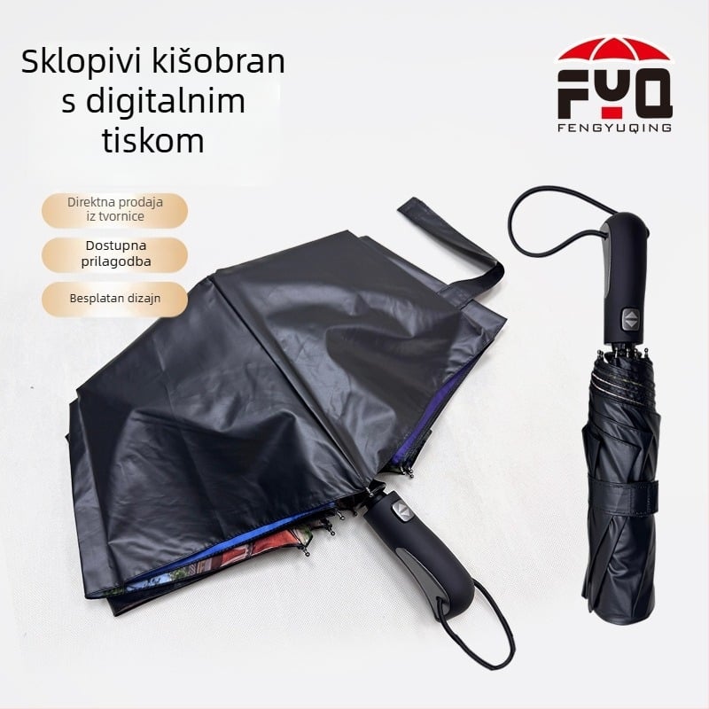 Automatski kišobran s logom, osam rebara, vinilna navlaka, UV zaštita, trostruki sklop