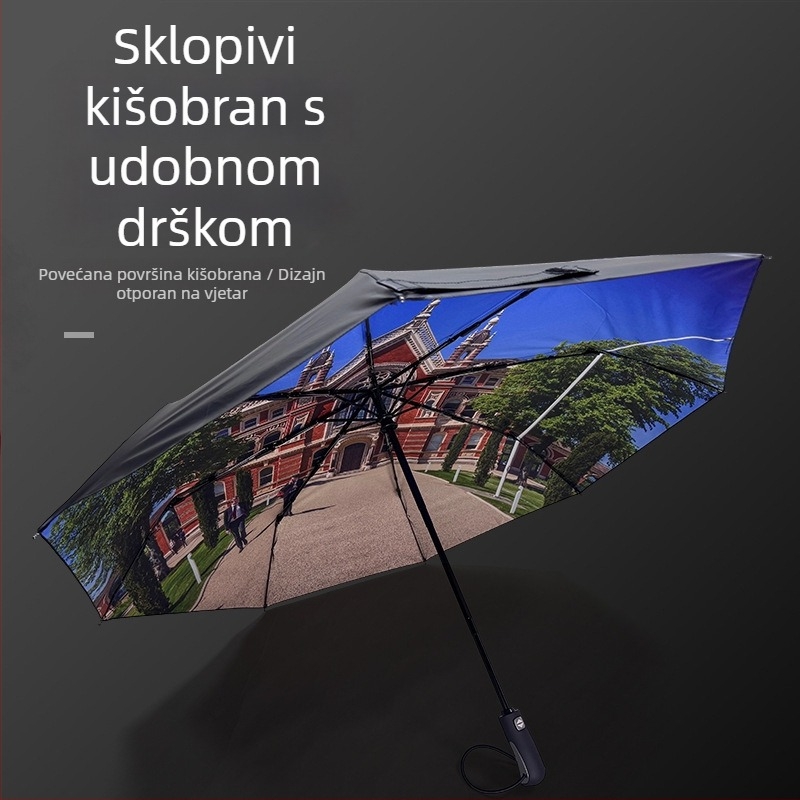 Automatski kišobran s logom, osam rebara, vinilna navlaka, UV zaštita, trostruki sklop
