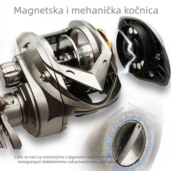 Univerzalni mikro baitcasting kolut za dulje bacanje s alarmom protiv backlasha, metalni kolut 7.2:1