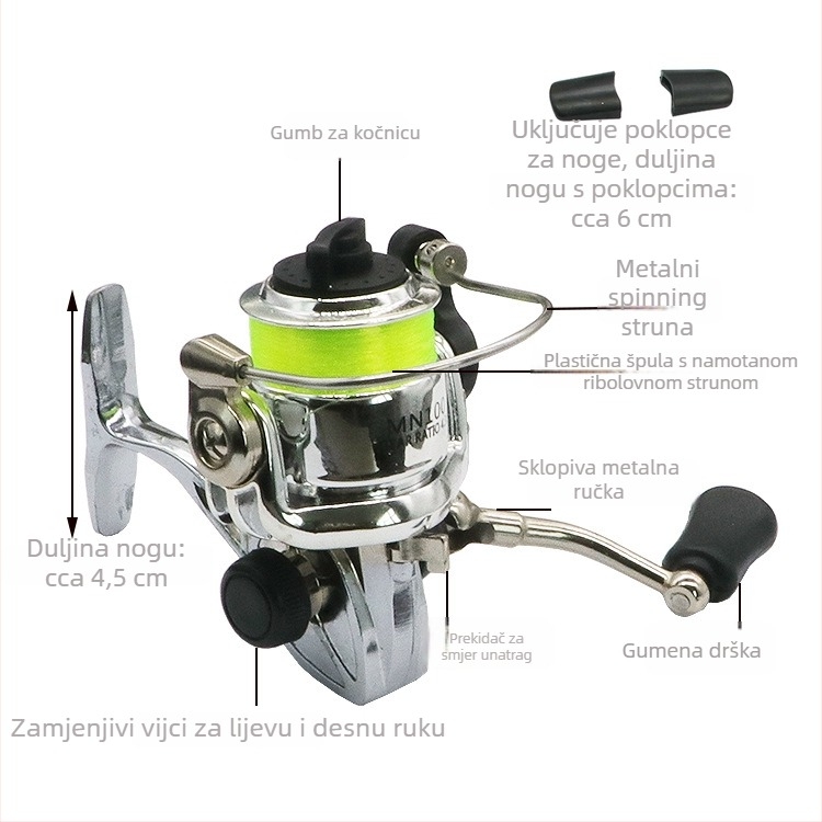 Mini mikro spinning kolut s metalnim kućištem za duga bacanja na ledu