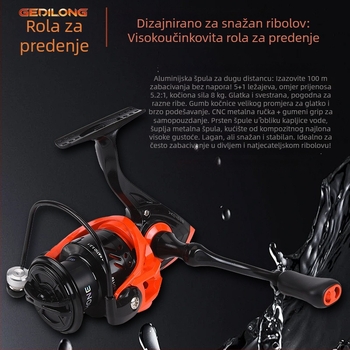 Spinning navijač za duga bacanja, ultra glatka, metalni bubanj, metalna ručica, morski ribolov