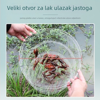 Sklopiva trostruka bijela mreža za škampe, pogodna za krabe i jastoge
