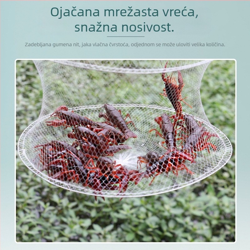 Sklopiva trostruka bijela mreža za škampe, pogodna za krabe i jastoge