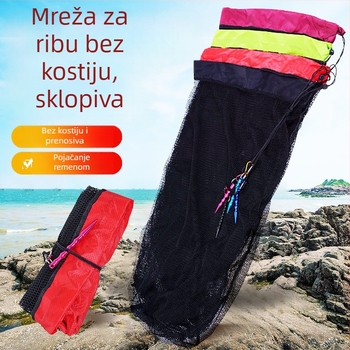 Prijenosna sklopiva mreža za ribolov u torbi s užetom, mreža za potok s džepom za ugradnju, jednostavna torba za ribu