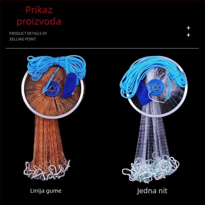 Najlonska mreža za ribolov, ručno bacanje, s aluminijskim diskom i monofilamentnim rotirajućim dijelom