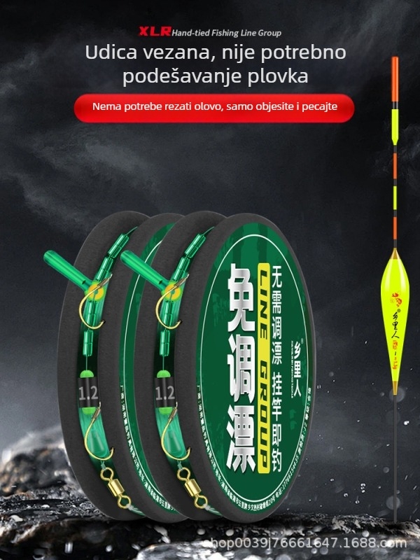 Set linije s plutom bez podešavanja — kompletno povezana glavna ribolovna linija s dvostrukim udicama