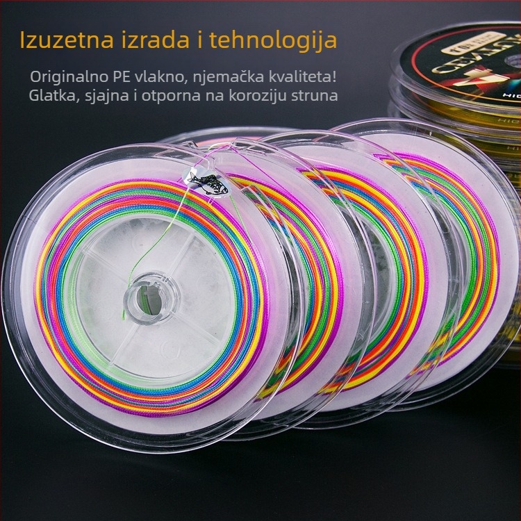 PE pleteni ribolovni najlon, glavna linija, 100 m, šarolita morska ribolovna linija, duga linija za daljinu bacanja, podlinija