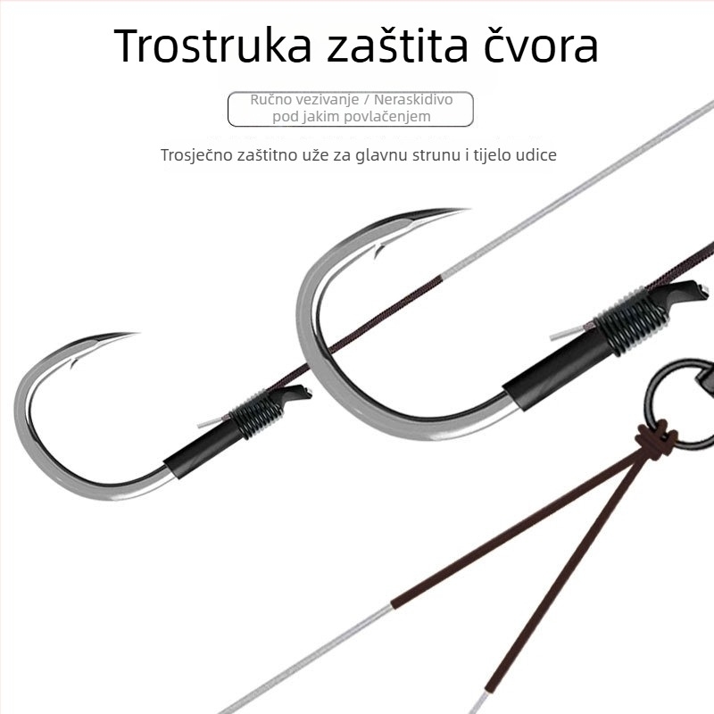 Završeni set dvostrukih udica s ojačanim ribolovnim linom za velike ulove — IZU-stil udica, tri zaštite, ojačana podlinija