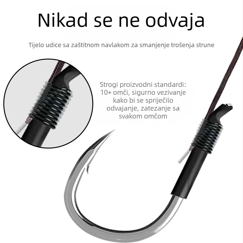 Završeni set dvostrukih udica s ojačanim ribolovnim linom za velike ulove — IZU-stil udica, tri zaštite, ojačana podlinija